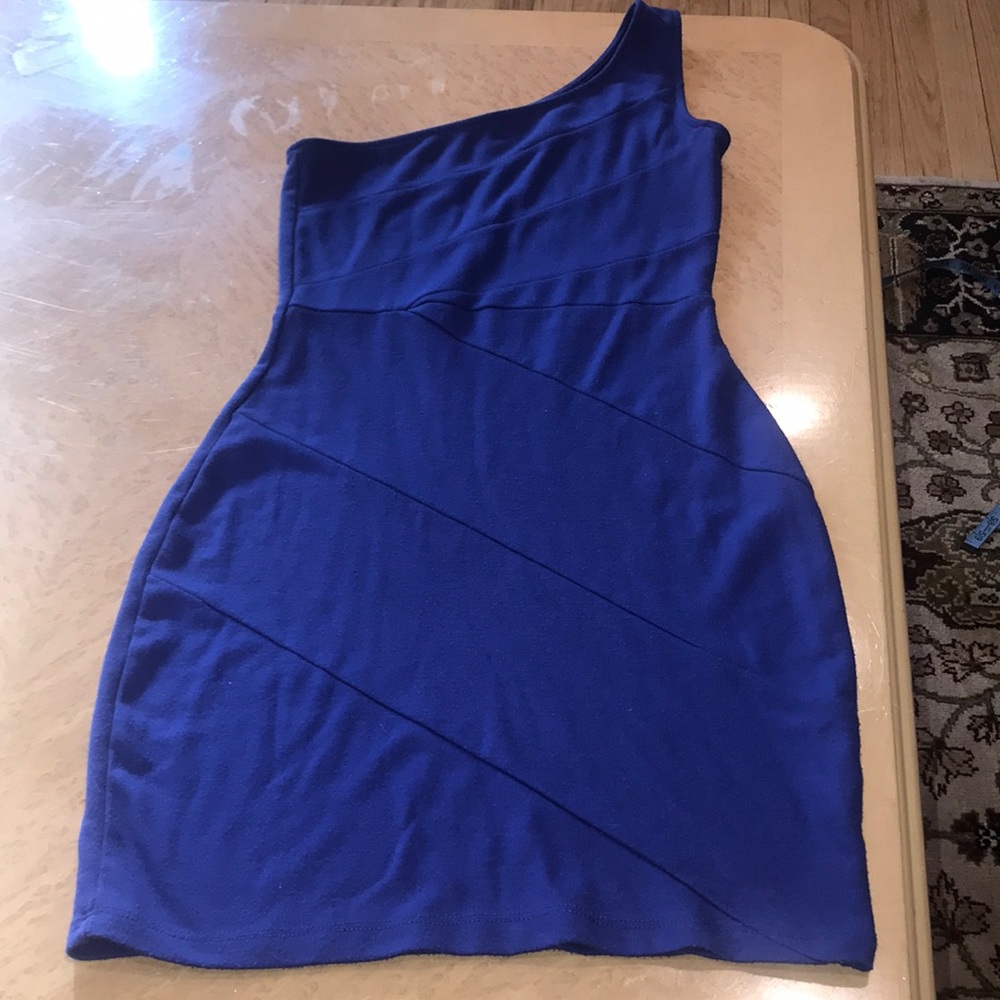 Soprano Off Shoulder Blue Knit Dress